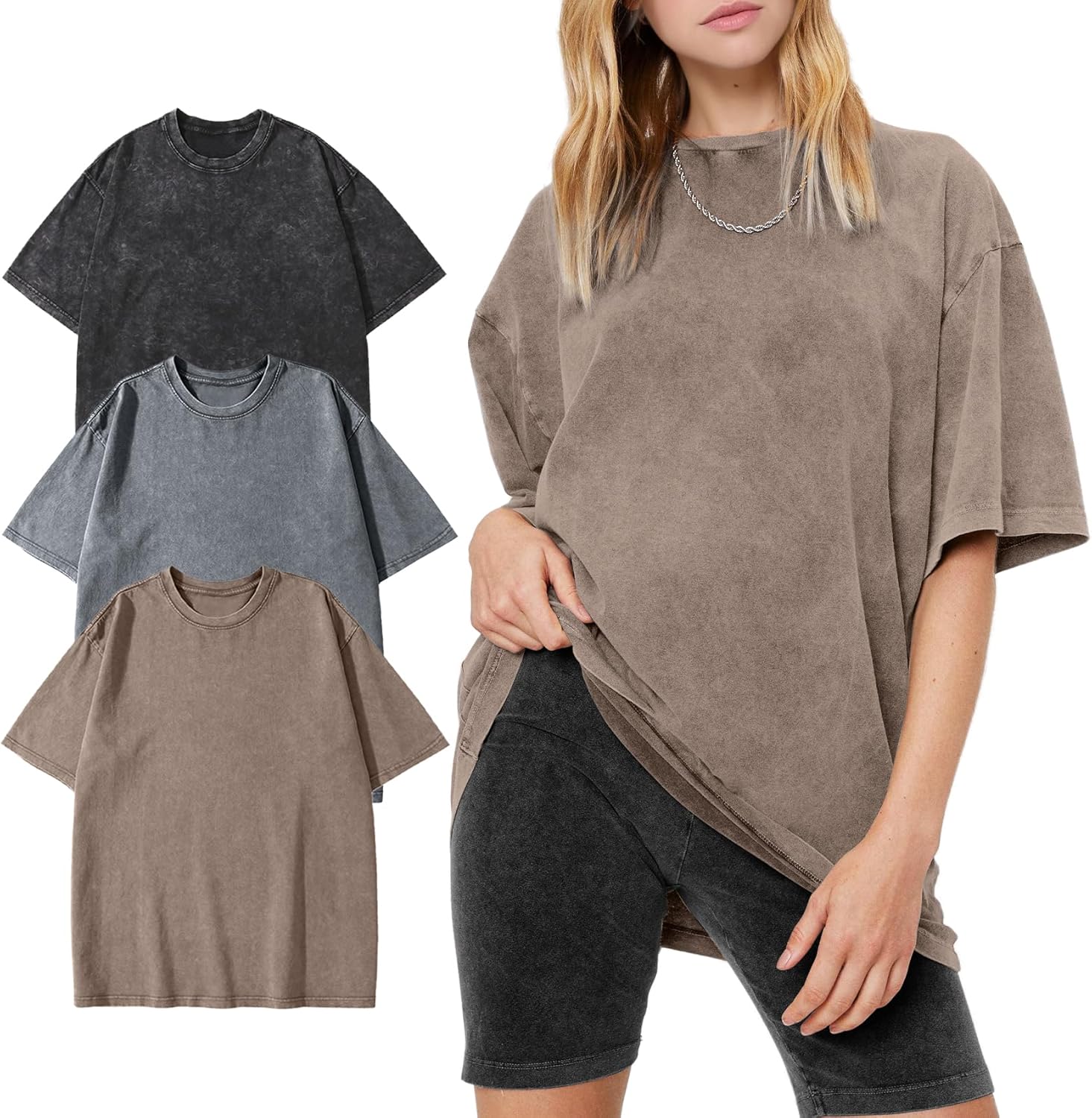Oversized Women's T-Shirts 3 Pcs Cotton Vintage Streetwear