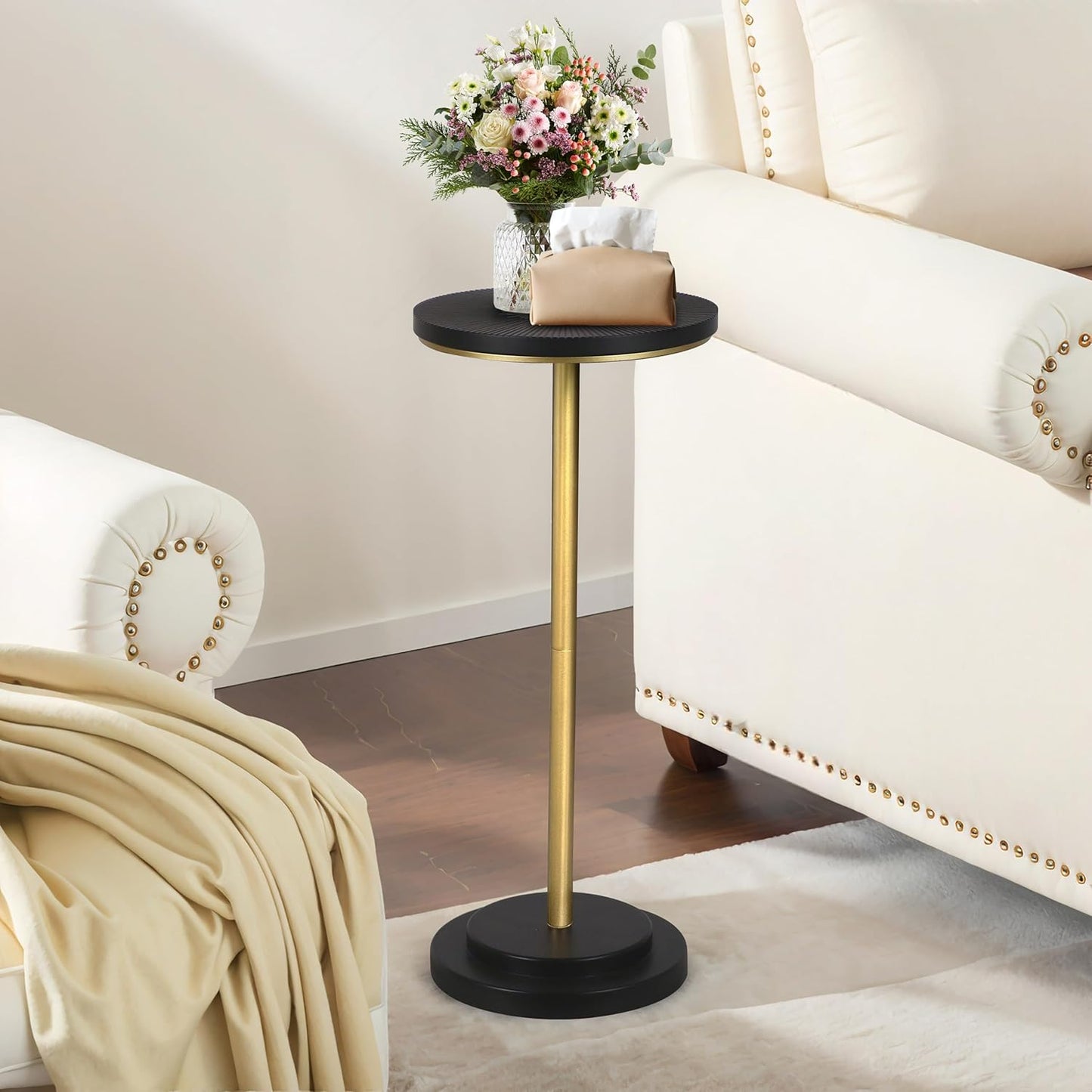 Small Round Pedestal Side Table Set of 2 for Living Room