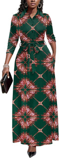 Runwind Women Church Maxi Dress 3/4 Sleeve Button Down (Style 3Y4C)