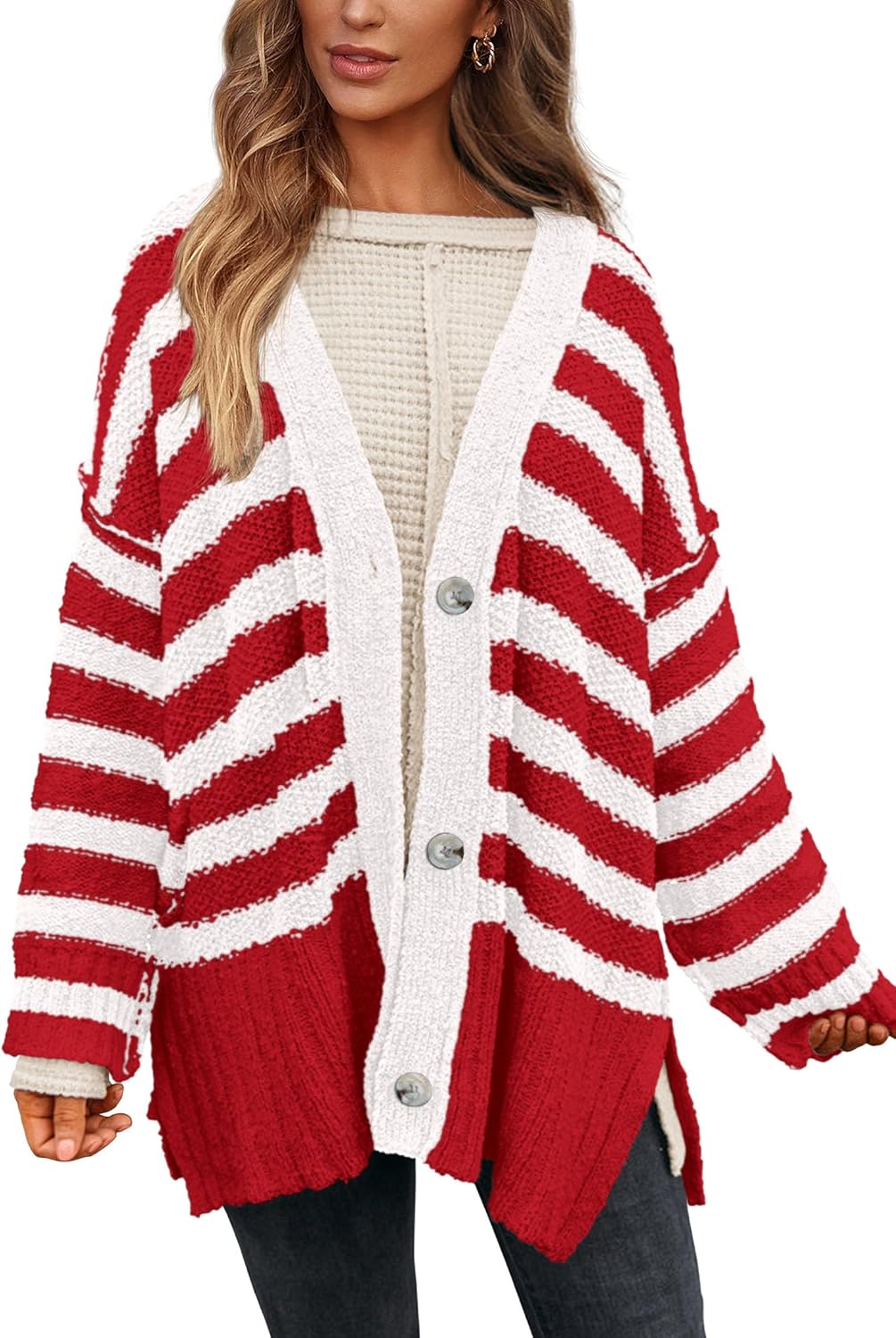 PRETTYGARDEN Women's Winter Striped Cardigan Sweater Coat