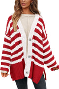 Women's Winter Striped Cardigan Sweater - Oversized Cozy Fit