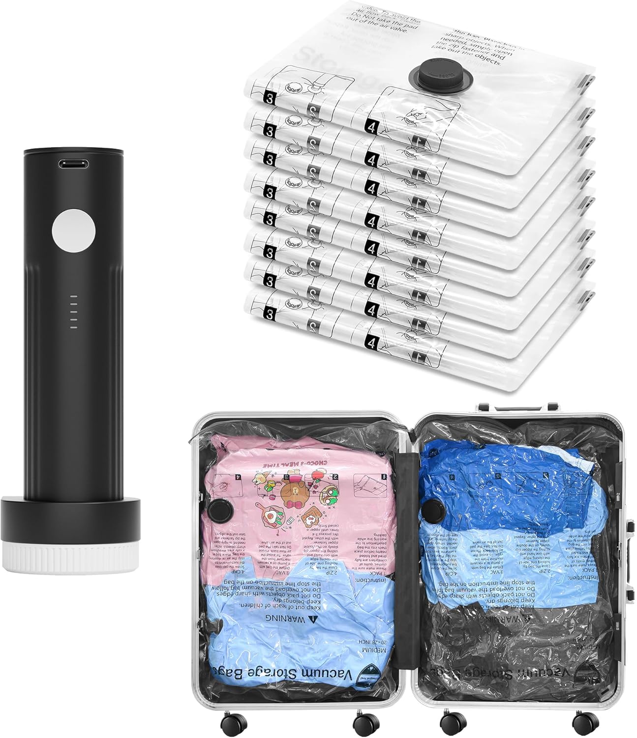 SUOCO Travel Vacuum Bags with Electric Pump for Luggage