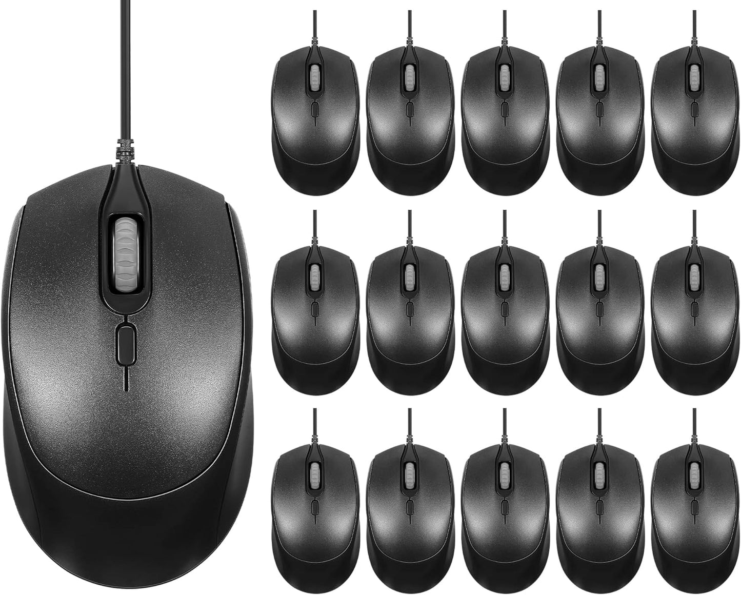 Bulk Pack of 16 Silent Wired Mice with Adjustable DPI for Home & Office