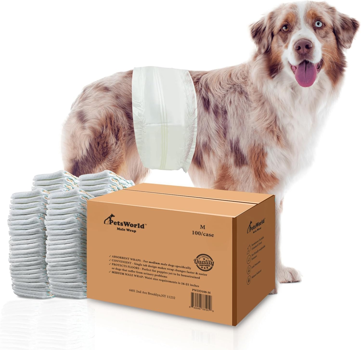 PetsWorld Dog Diapers Male Medium - Super Absorbent Wraps