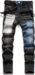 Men's Biker Moto Washed Distressed Slim Fit Straight Jeans - Slim