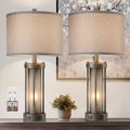 Set of 2 Rustic Table Lamps with Dual USB Ports - Warm Frosted Glow