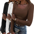 Zeagoo Women's Long Sleeve Scoop Neck Rib Knit Slim Fit Tee