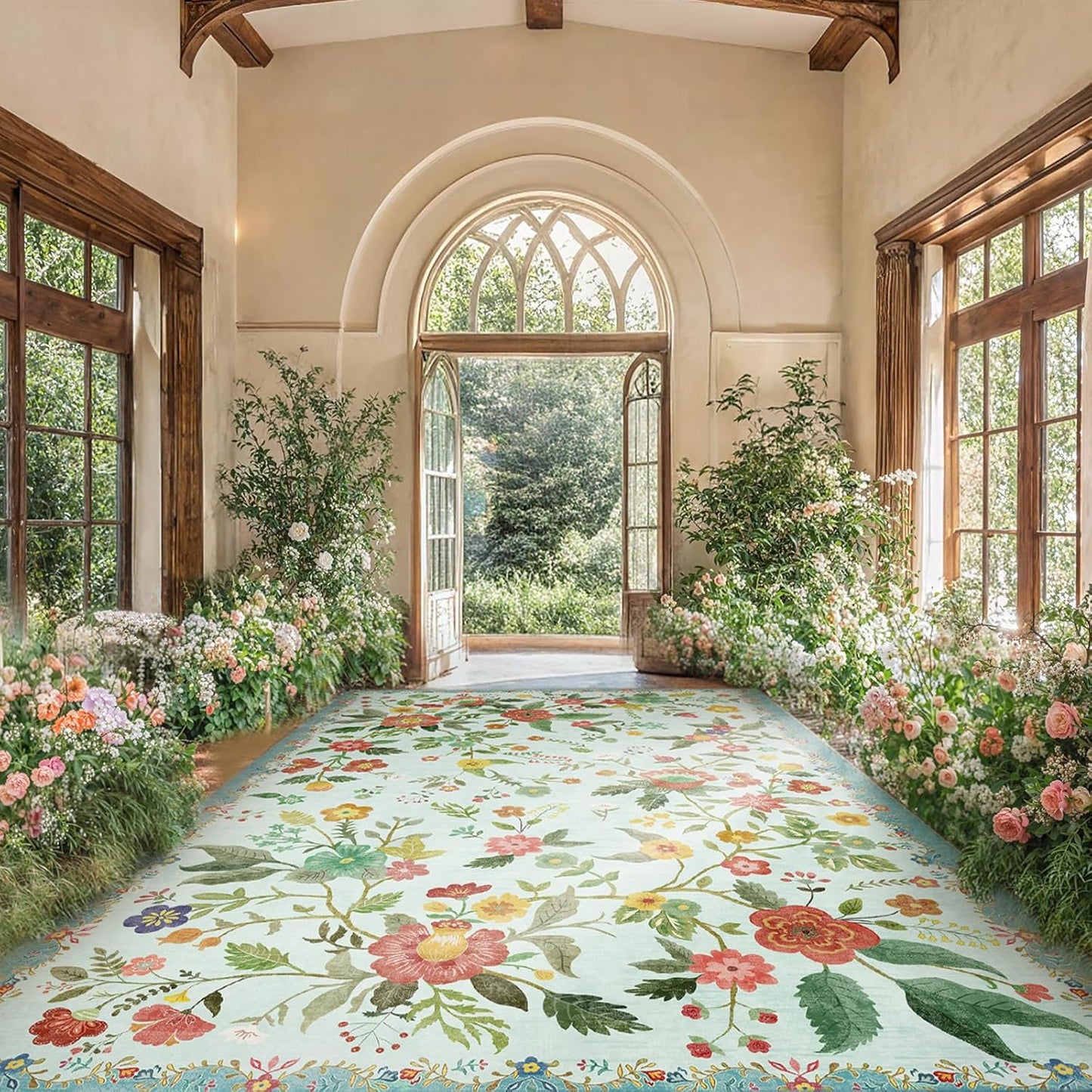Amada 6x9 Area Rugs - Soft Washable Boho Floral Design