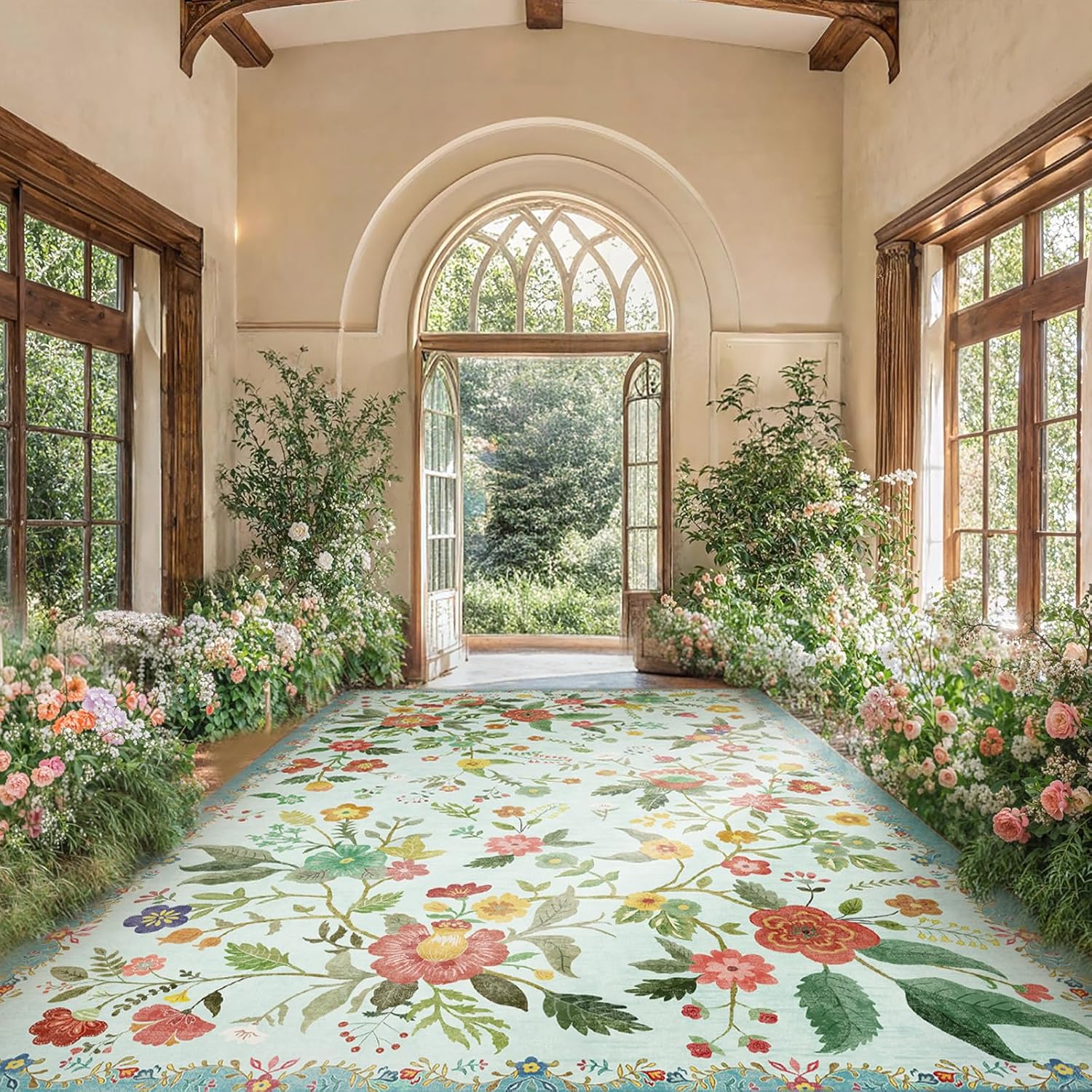 Amada 6x9 Area Rugs - Soft Washable Boho Floral Design