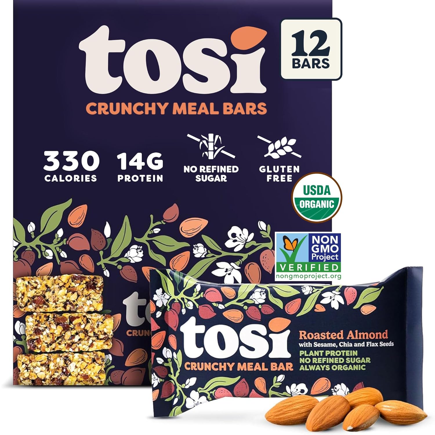 Tosi Meal Nut Bars - Crunchy Plant Based Protein Snack Bars
