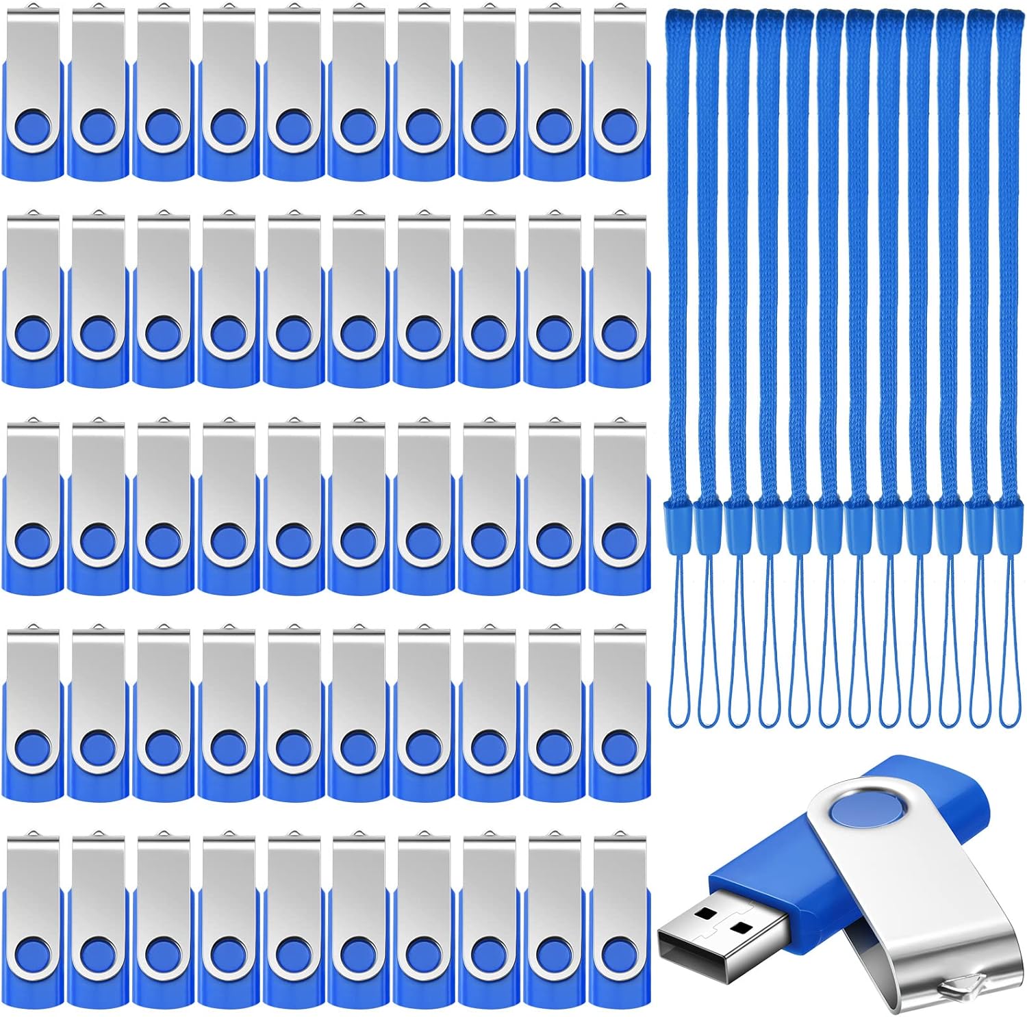 50 Pack 128 MB USB 2.0 Flash Drives with Lanyards for Storage