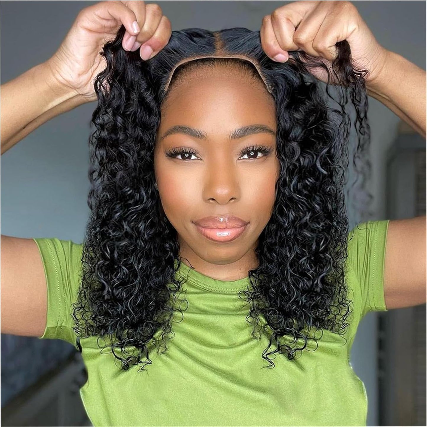 Curly Bob Wig Human Hair Deep Wave Glueless 14 Inch for Women