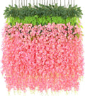 36Pcs Deep Pink Fake Wisteria Hanging Flowers for Decoration
