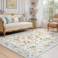 Floral Area Rug 5x7 - Machine Washable Non-Slip Low Pile Rug