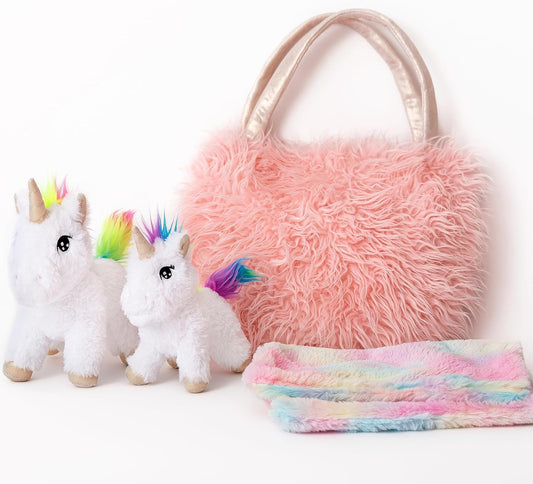 Perfectto Unicorn Toy Set for Girls - 4 Piece Plush Gift