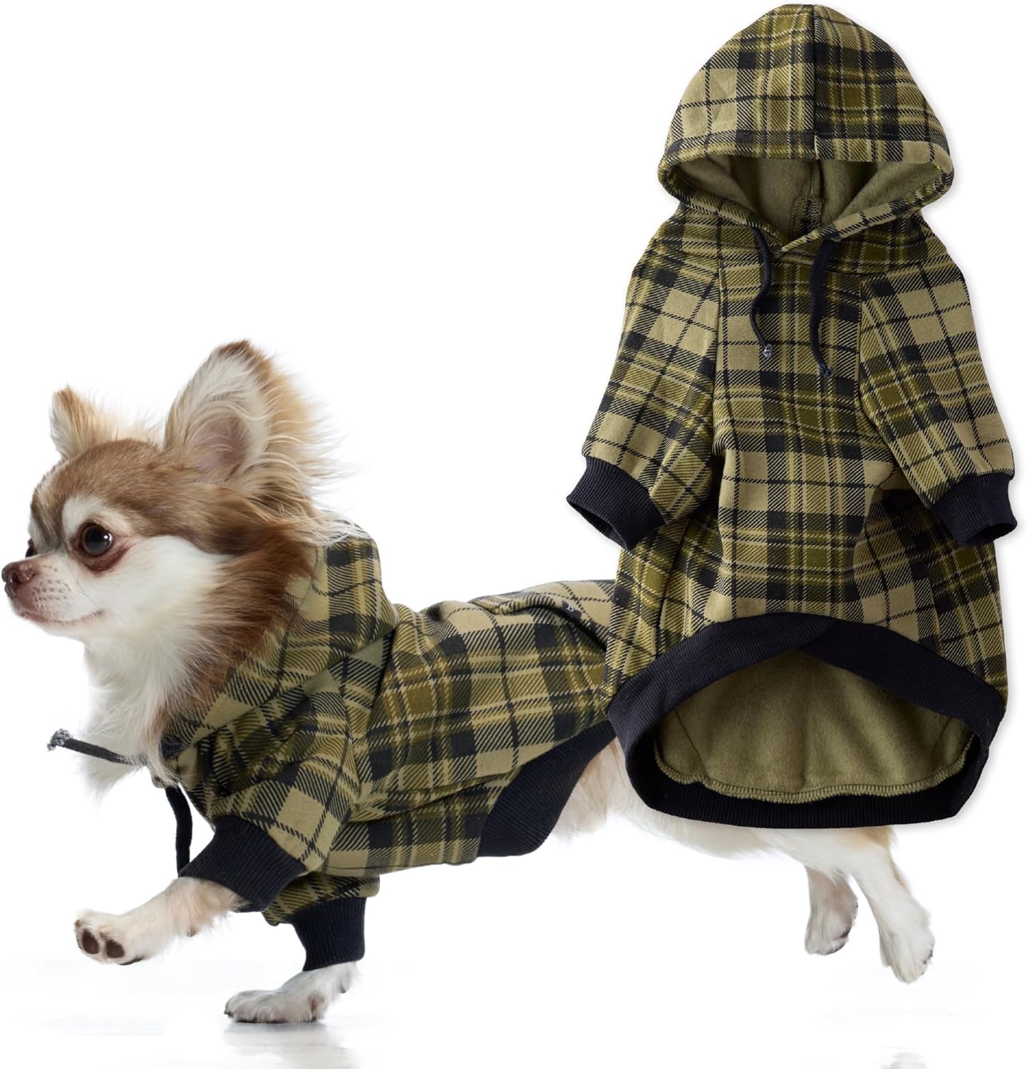 Rocky II Extra Comfy Dog Hoodie for All Breeds in Olive Plaid