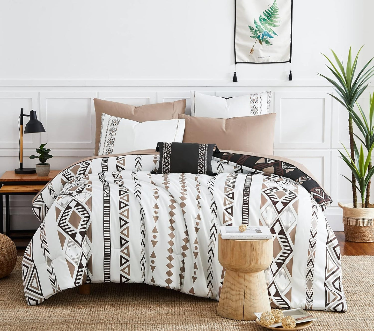 Cal King Size Comforter Set - 7 Pieces Boho Bedding for All Seasons