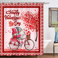 Valentines Shower Curtain Cute Gnome with Red Hearts - Romantic Bath