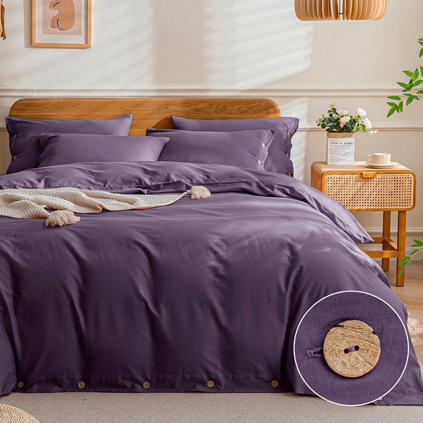 JELLYMONI Cotton Duvet Cover King Size - Soft Purple Bedding Set