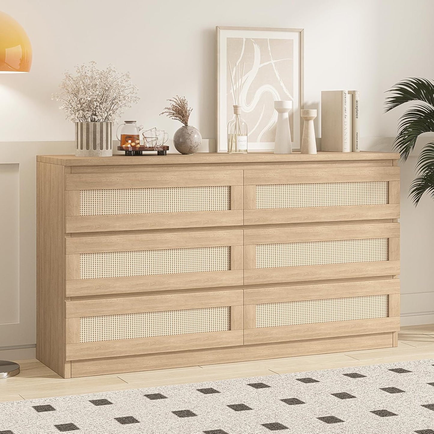6-Drawer Rattan Dresser - Versatile Storage Solution
