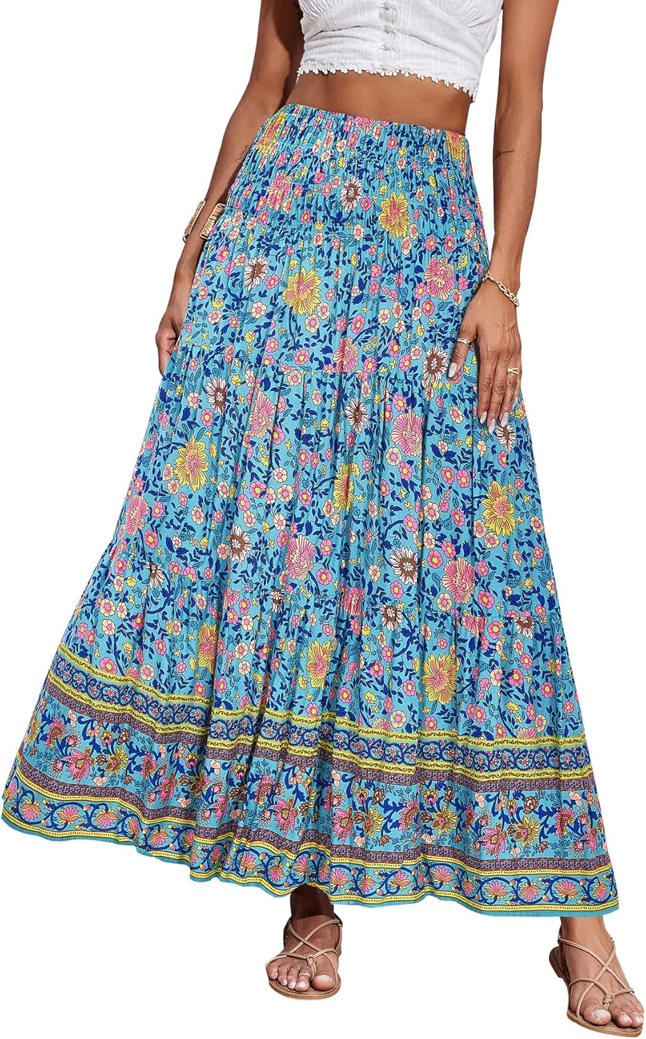 CFLONGE Summer Maxi Skirts for Women - Trendy Floral A Line