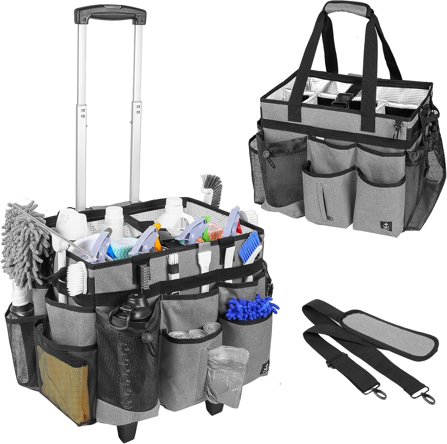 Extra Large Rolling Cleaning Caddy Bag with Detachable Trolley