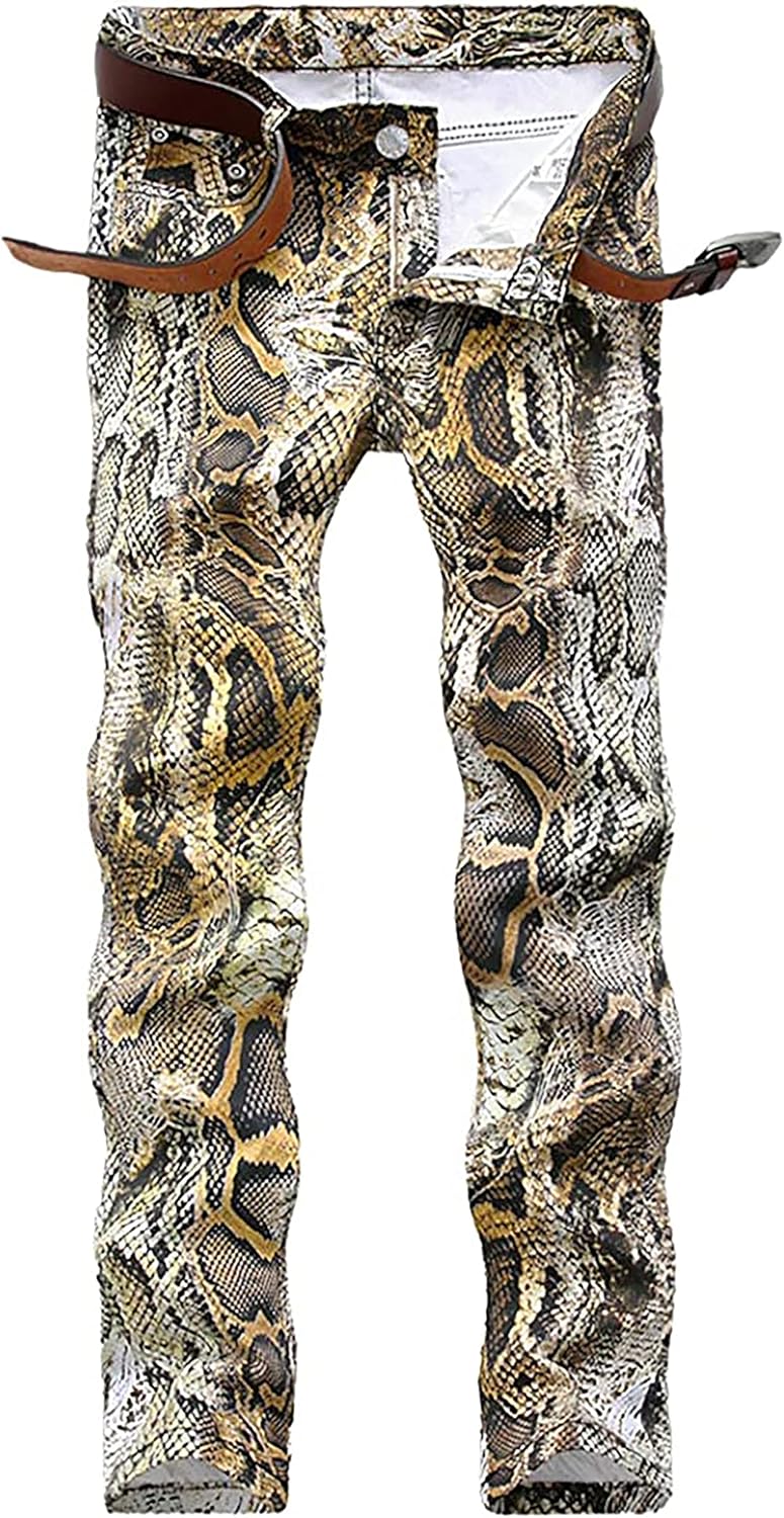 Enrica Men's Casual Printed Jeans - Trendy Snake Skin Style