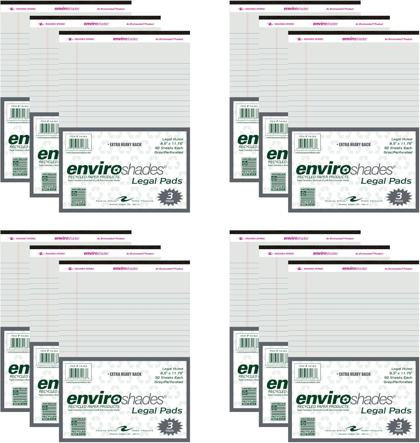 Enviroshades Recycled Legal Pads - Eco-Friendly Gray 36 Pack