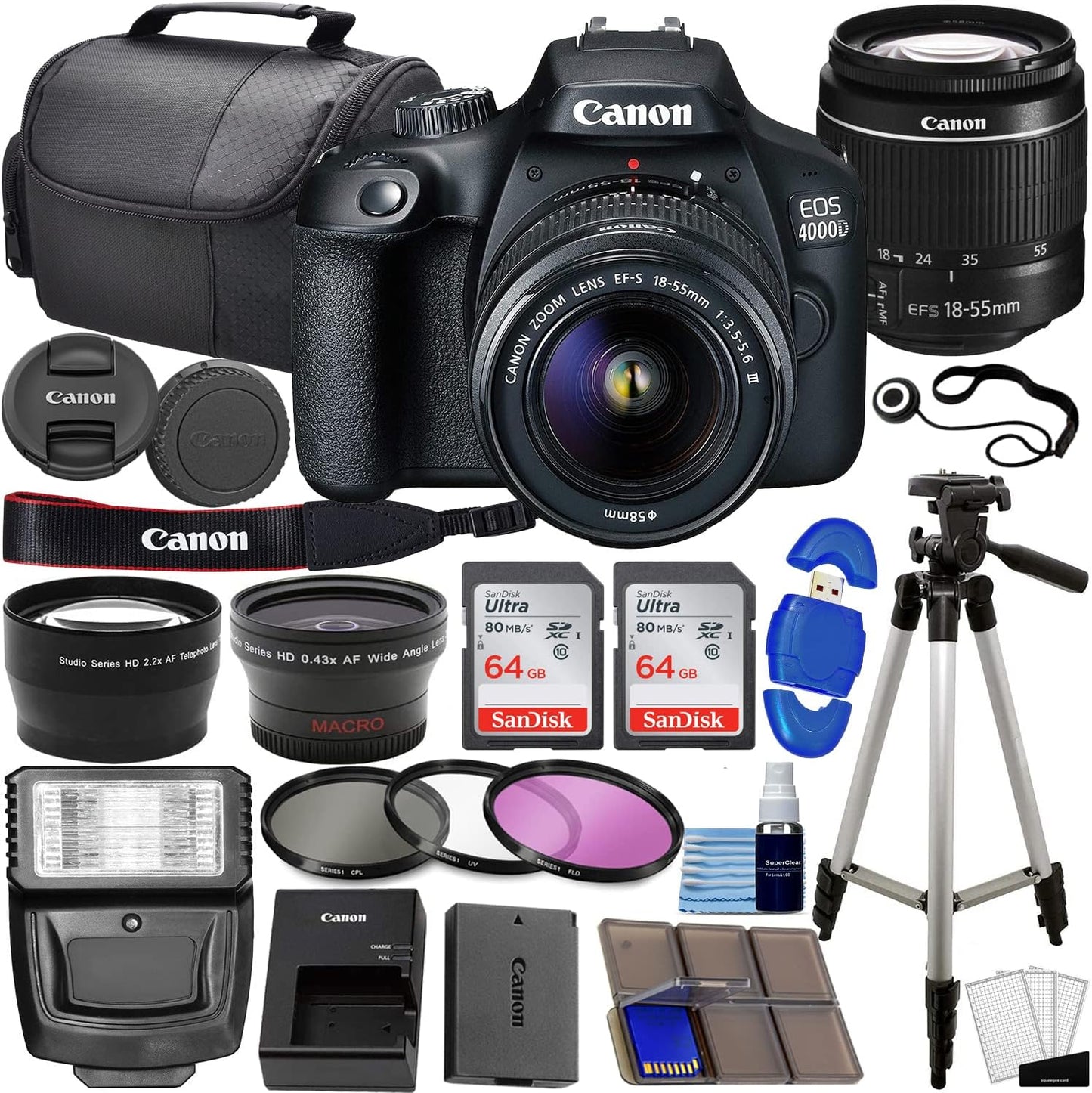 Canon EOS 4000D DSLR Camera Bundle + 128GB Memory & More