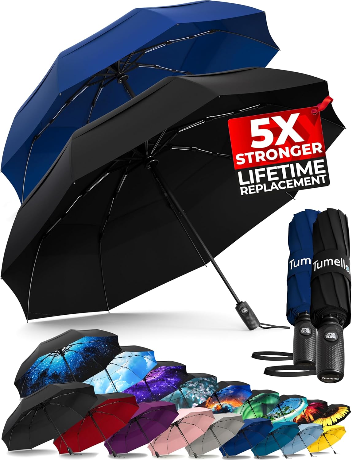 TUMELLA Strongest Windproof Travel Umbrella for All Weather