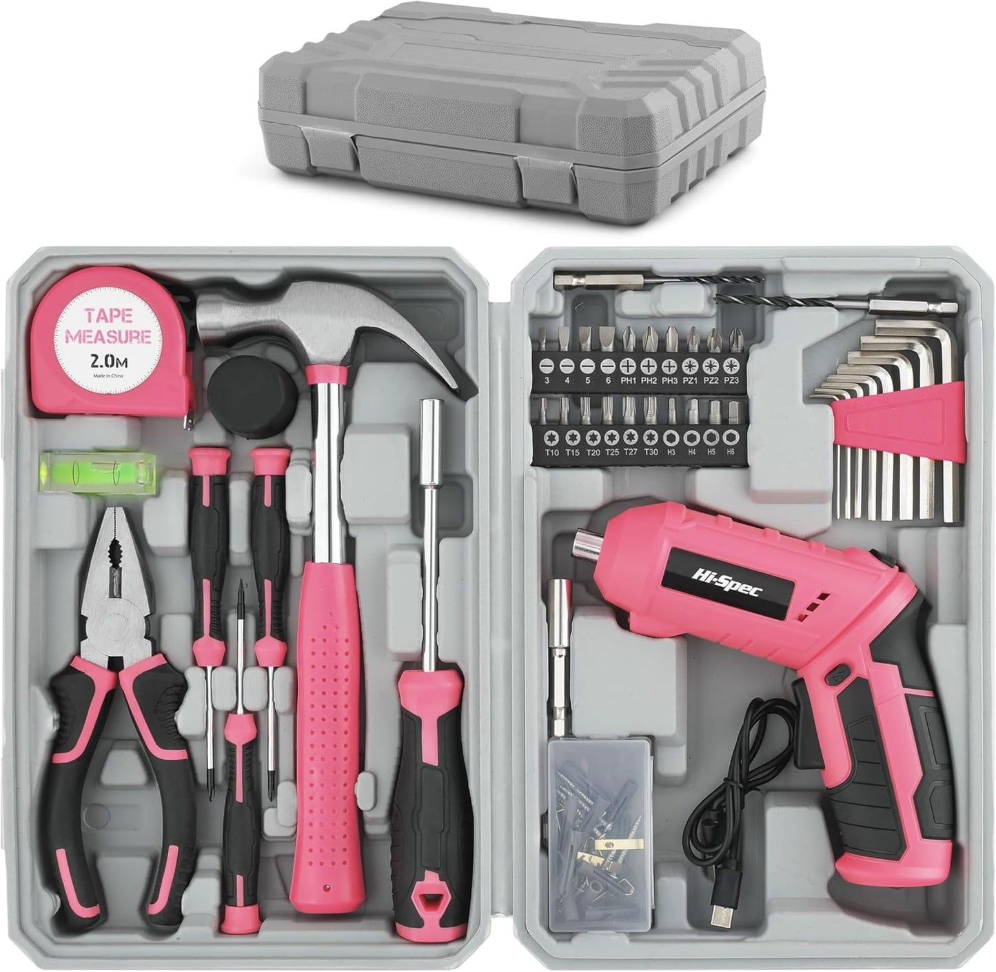 Hi-Spec 42pc Pink Electric Power Driver & Tool Kit for DIY
