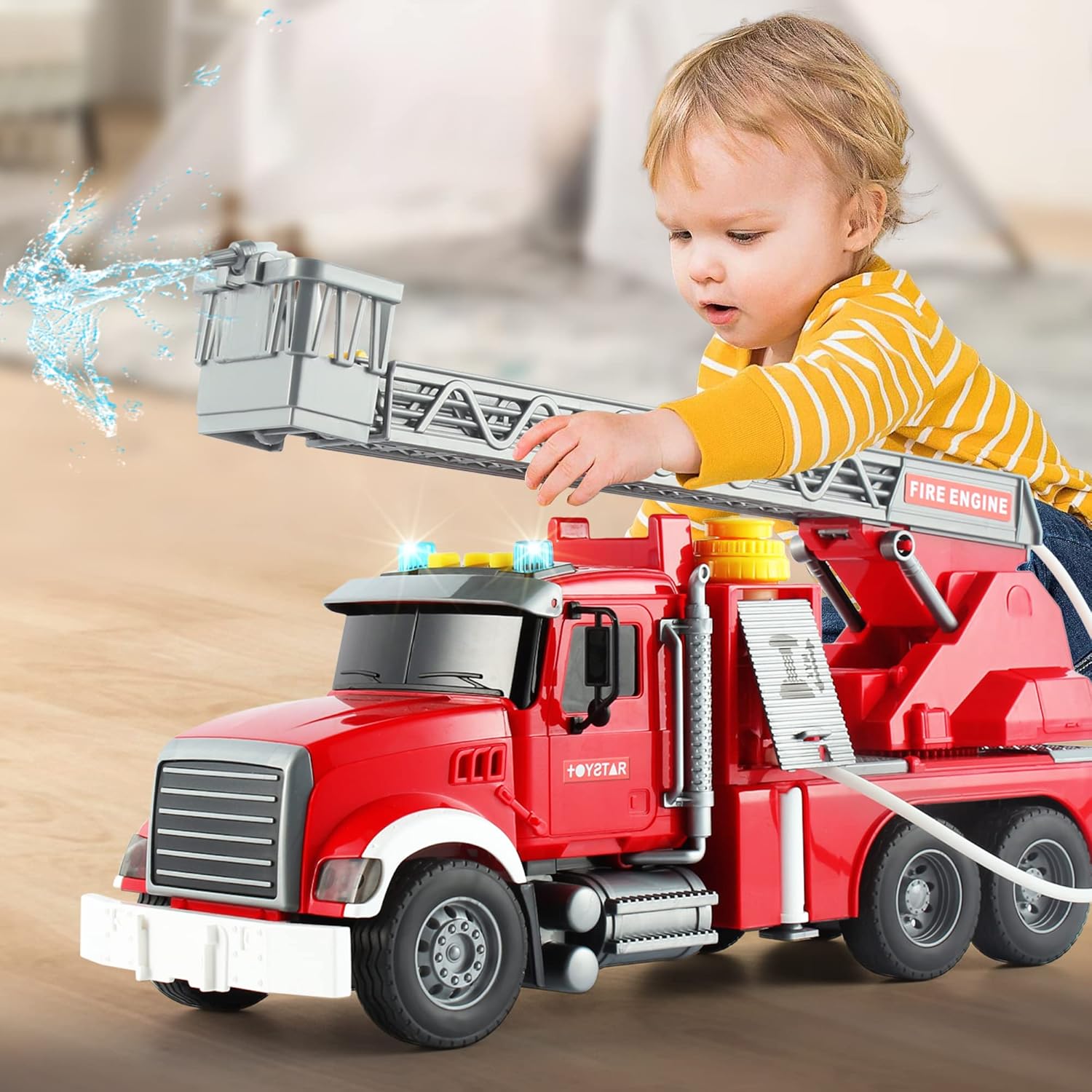 Dwi Dowellin Kids Fire Truck Toys with Water Pump and Lights