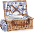 Wicker Picnic Basket for 2 Persons with Red Blanket - Insulated Cooler