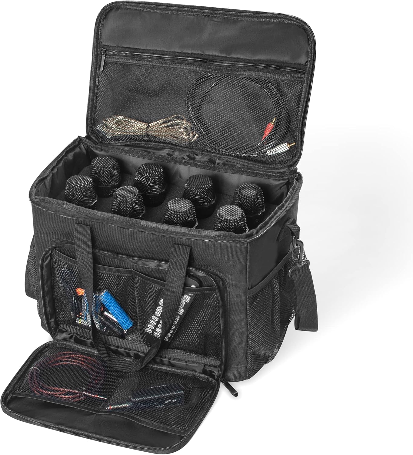 8 Slots Wireless Microphone Case with Foam for Safe Storage