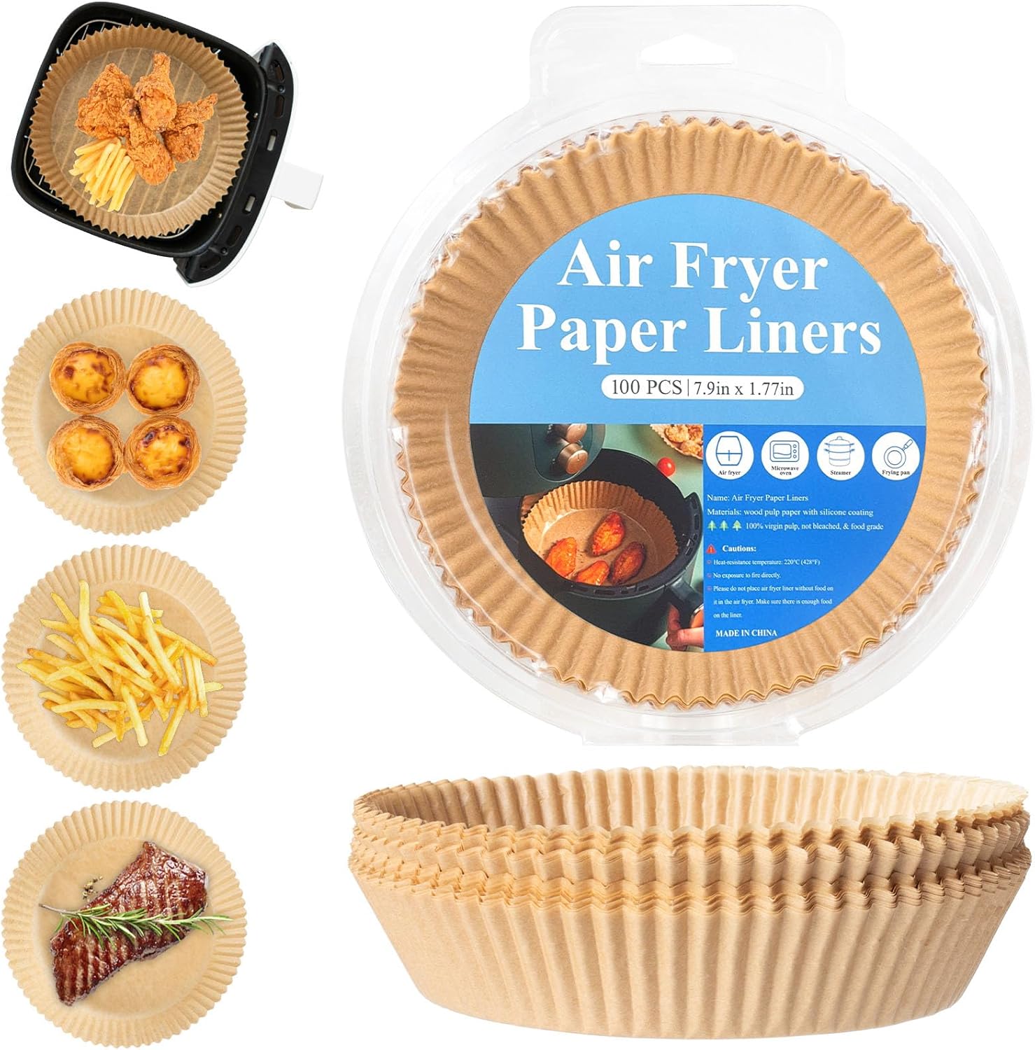 Non-Stick Round Liners for Ninja Air Fryer, 100 Pack