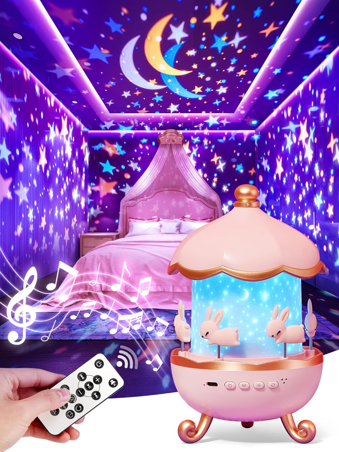 Kawaii Star Projector Night Light for Kids Room