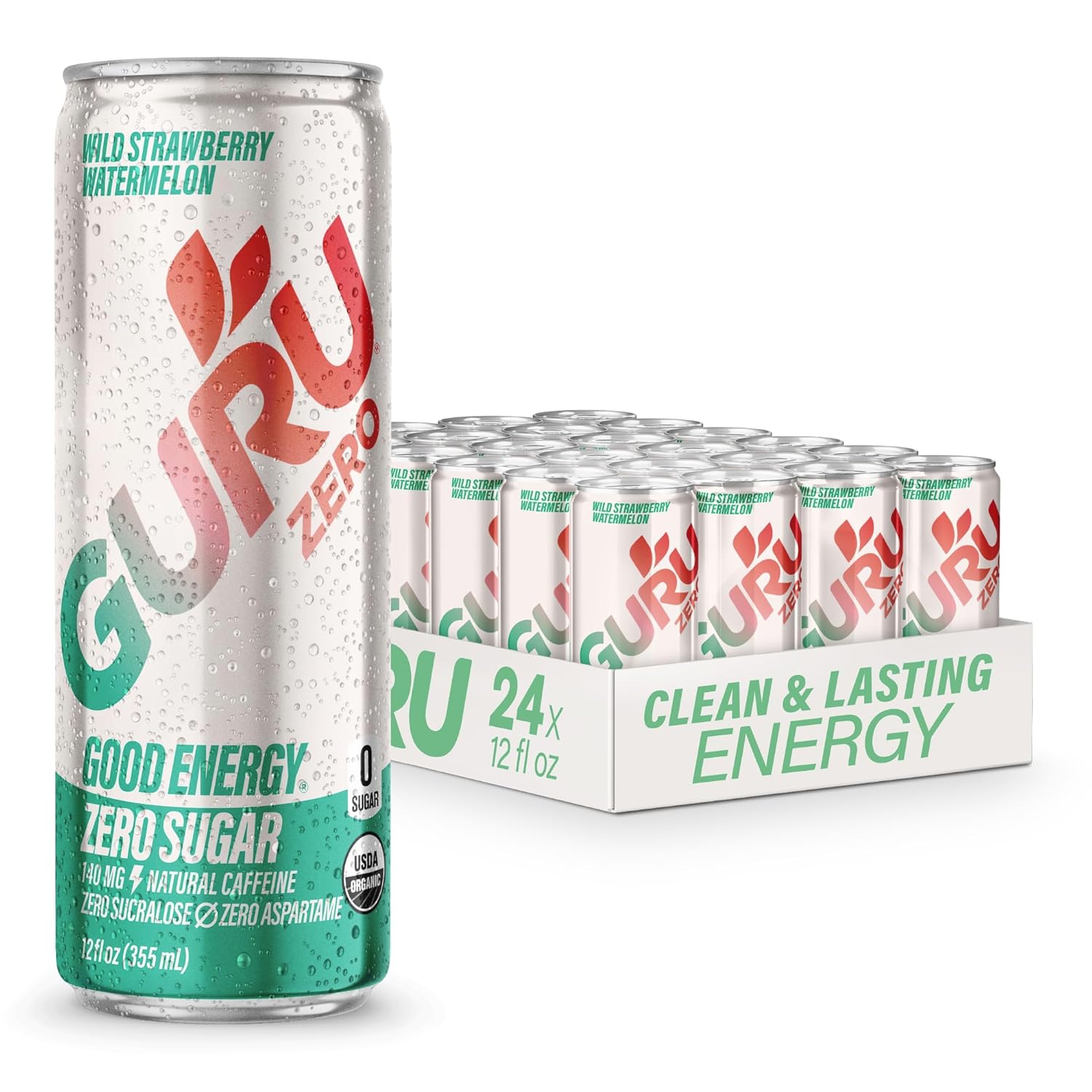 GURU Zero Sugar Wild Strawberry Watermelon Organic Energy Drink