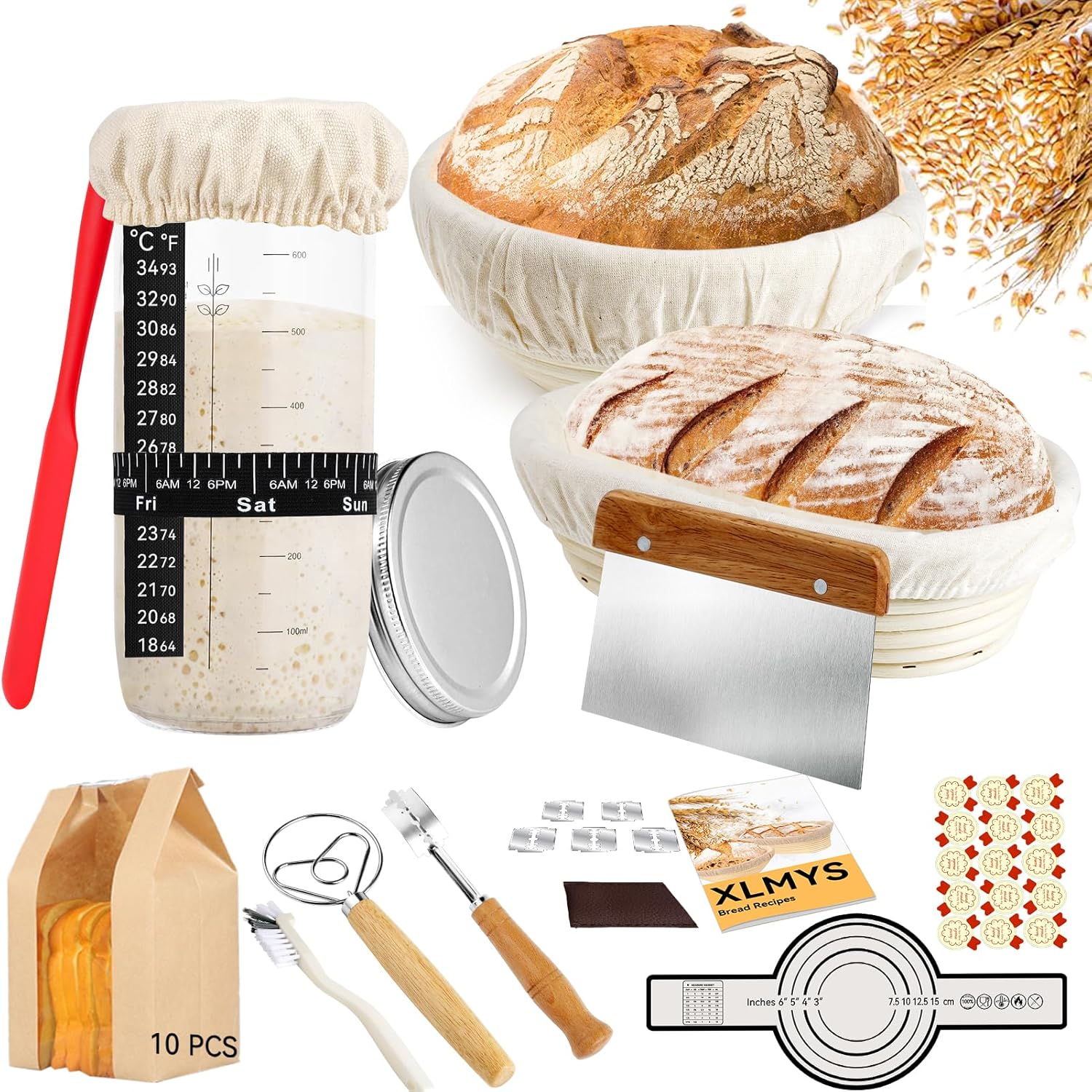 Sourdough Starter Kit with Banneton Proofing Basket Set