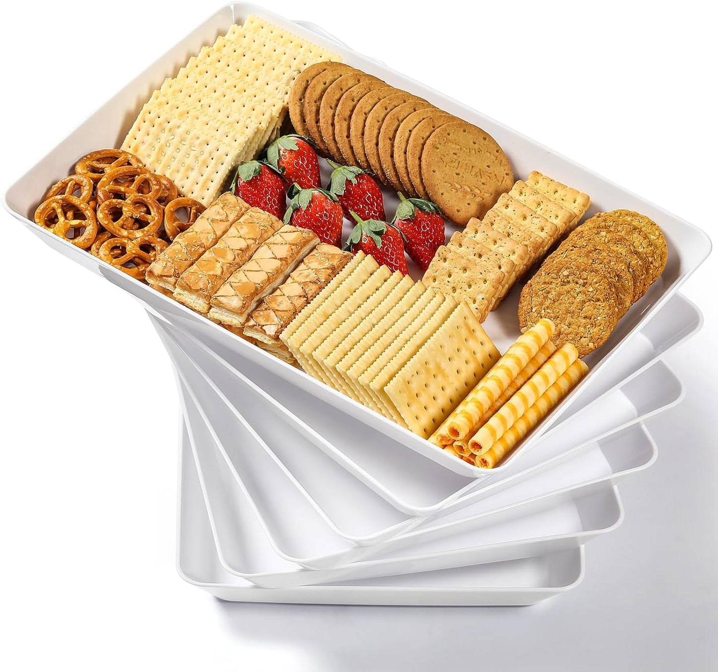 Large White Serving Trays Set - 6 Pack of 16 in x 11 in Trays
