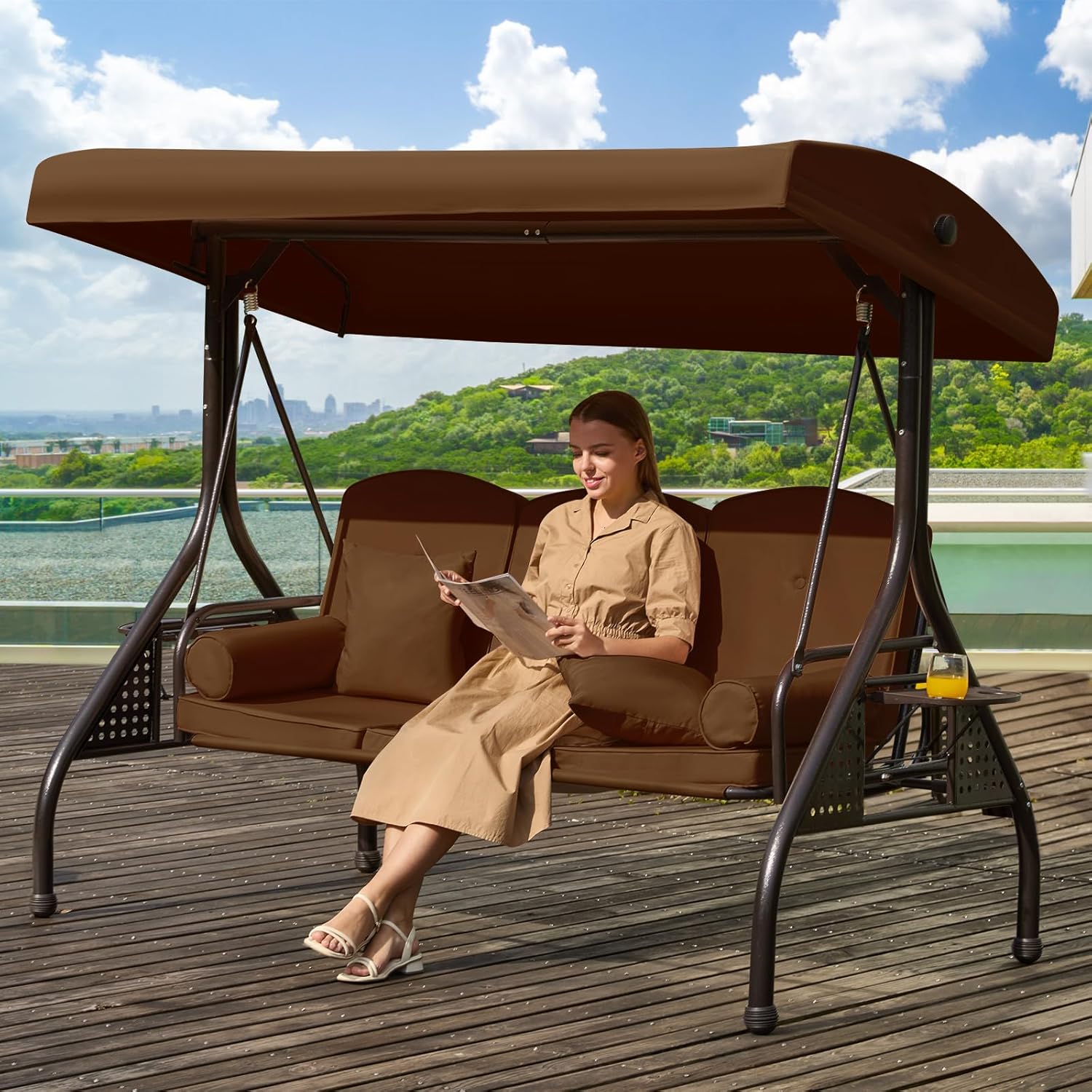 3 in 1 Patio Swing with Adjustable Canopy for Relaxation