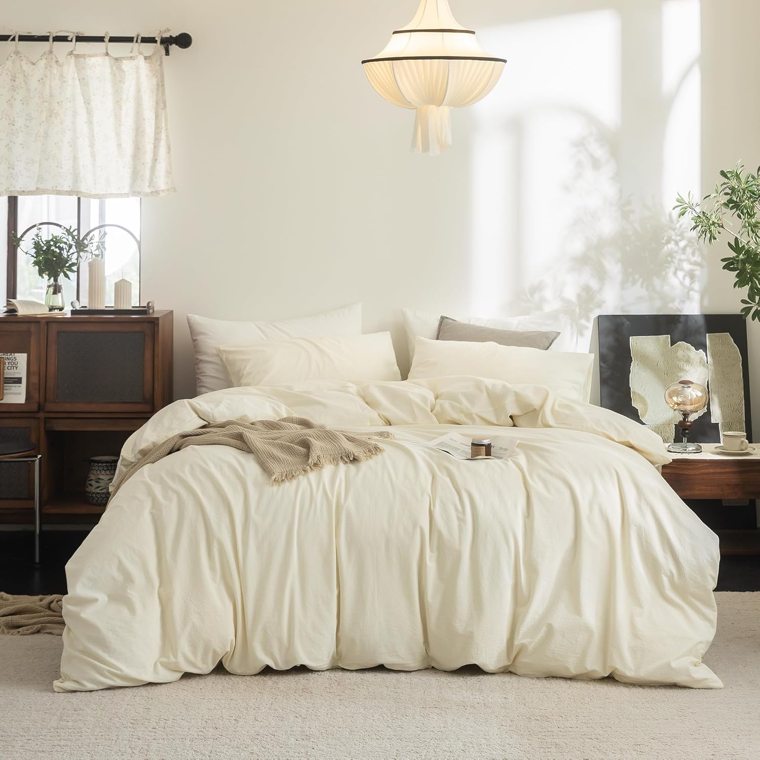 FOSSA Duvet Cover Set 100% Washed Cotton for Cozy Sleep