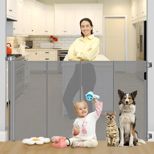 Reinforced 42 Inch Extra Tall Retractable Baby Gate for Pets