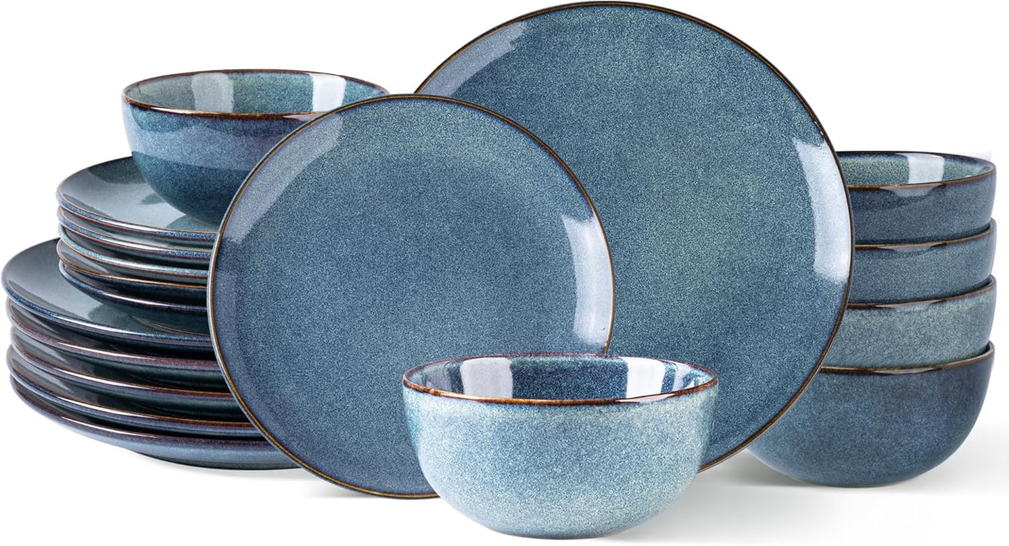AmorArc Ceramic Dinnerware Set for 6 - 18 Pieces in Ceylon Blue