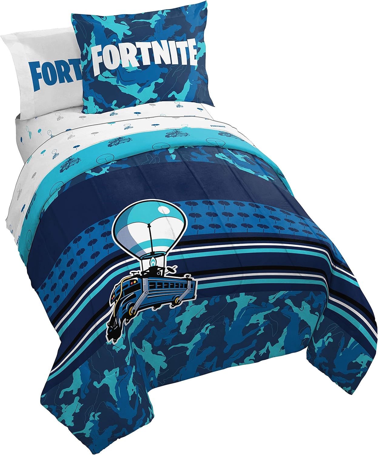 Fortnite Battle Bus Twin Bed Set - Super Soft Microfiber