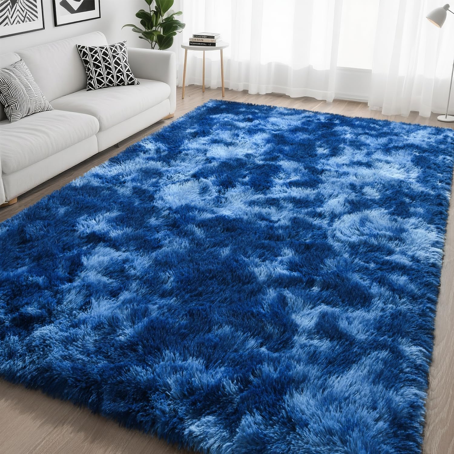 HQAYW 5x8 Fluffy Navy Blue Area Rug for Living Room and Bedroom