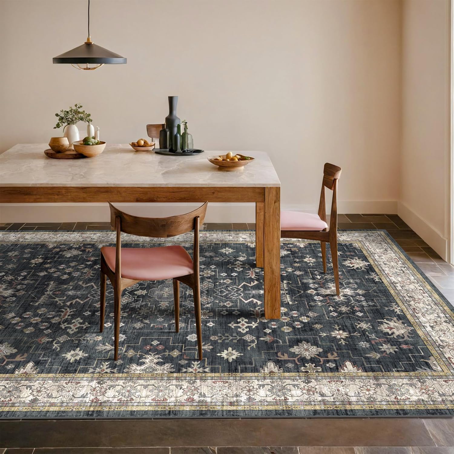 Boho Dining Room Rugs for Under Table - 6x9 Washable Area Rug