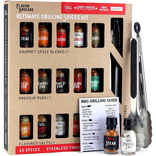 17-Piece Gourmet BBQ Set for Men - Spice Blends, Tongs, Rubs
