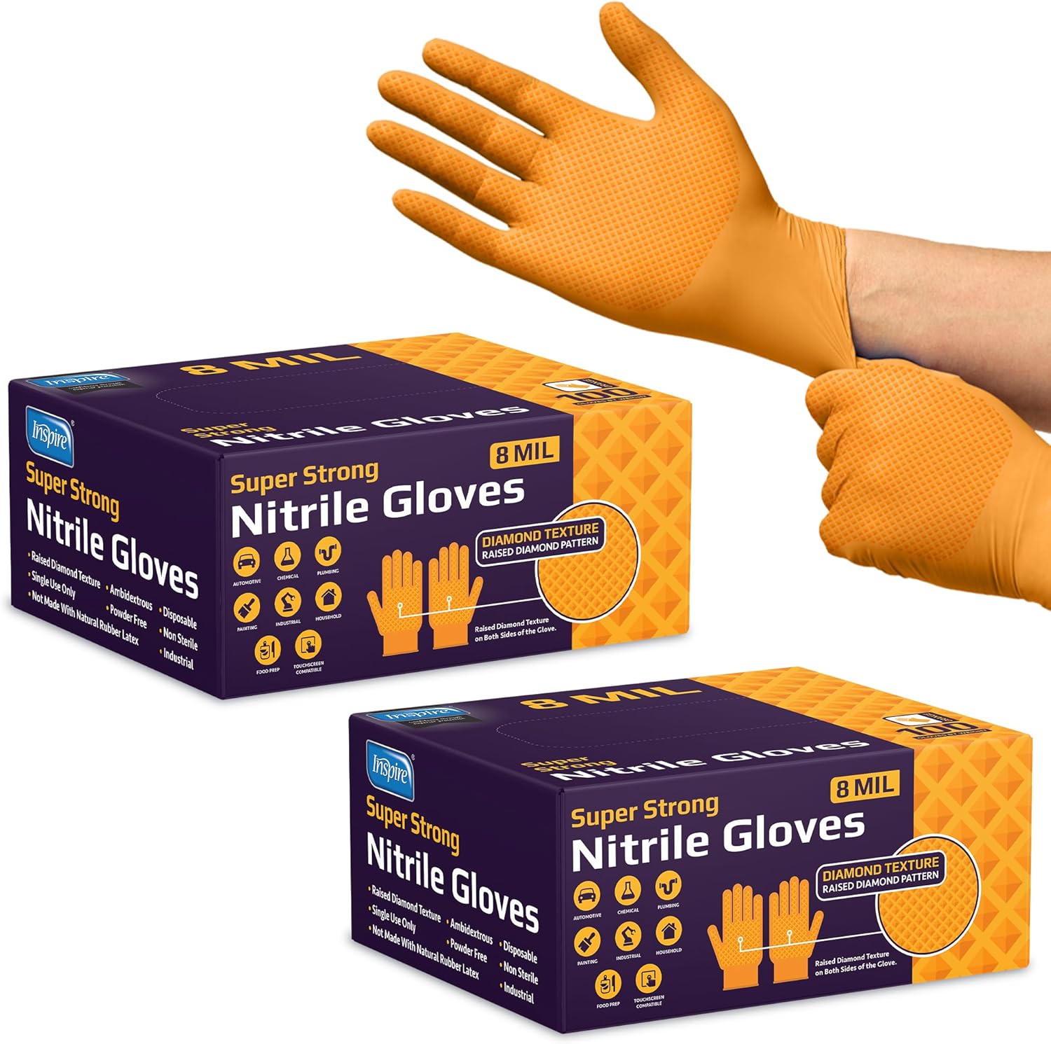 Inspire Heavy Duty Orange Nitrile Disposable Gloves for Safety