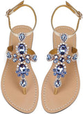 Rhinestone Gladiator Flat Wedding Sandals - Sparkling Bridal Blue