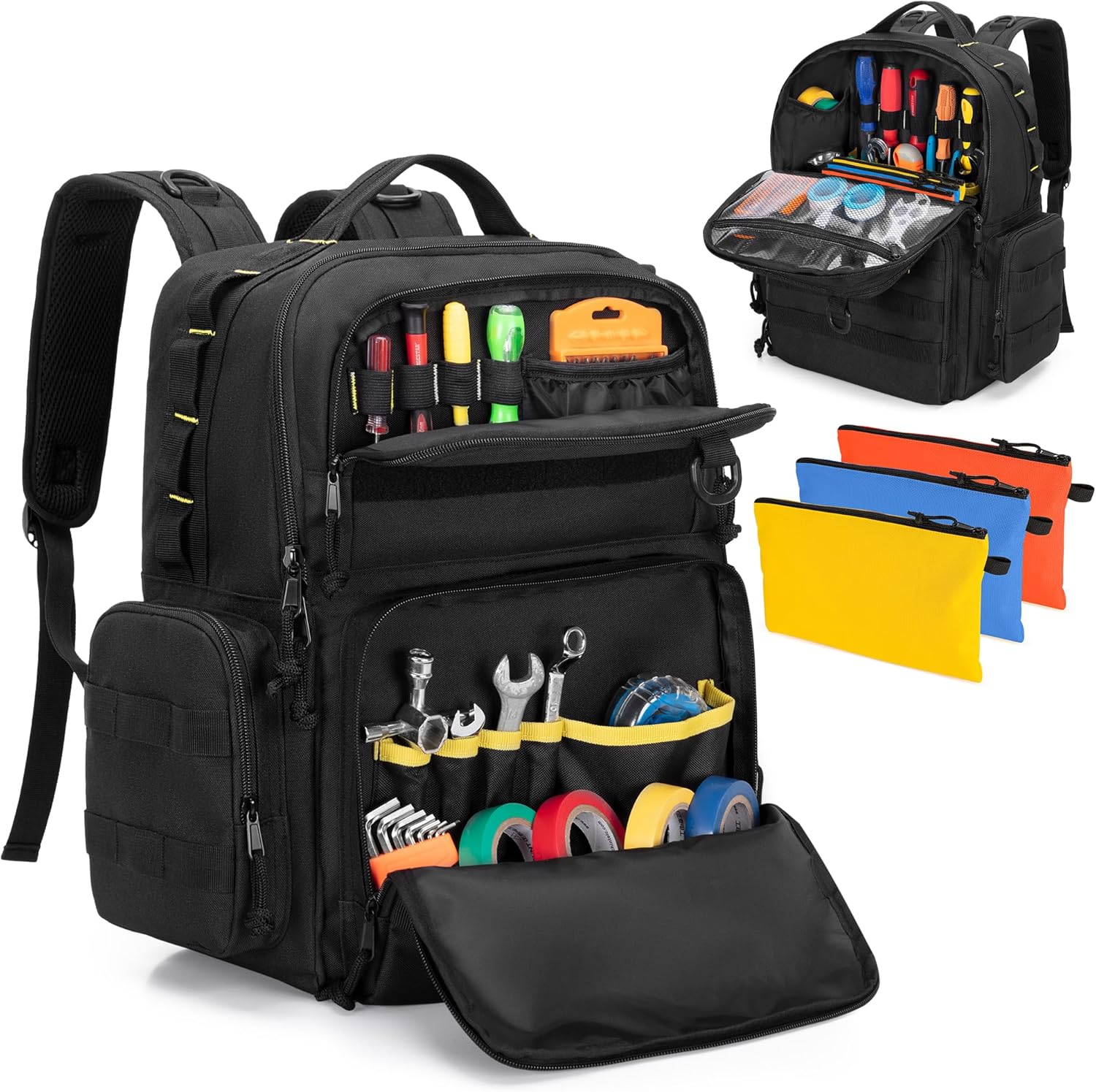 Heavy-Duty Tool Bag Backpack for Men with 3 Pouches